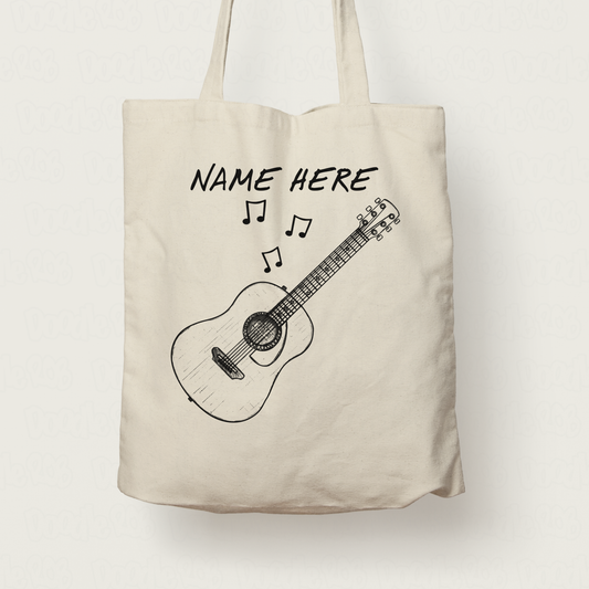 Personalised Acoustic Guitar Tote Bag (Outline) - Custom Guitarist Tote Bag - Gift For Songwriter - Guitar Teacher Gift