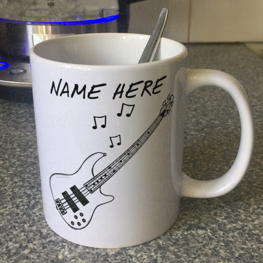 Bass Guitar Personalised Mug (Outline) - Gift For Bassist - Bass Guitarist Custom Gift