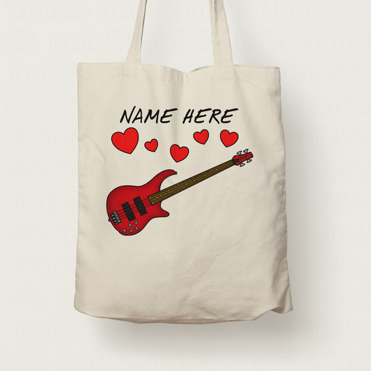 Bass Guitar Personalised Tote Bag - Bassist Valentines Gift - Bass Guitarist Gift For Her