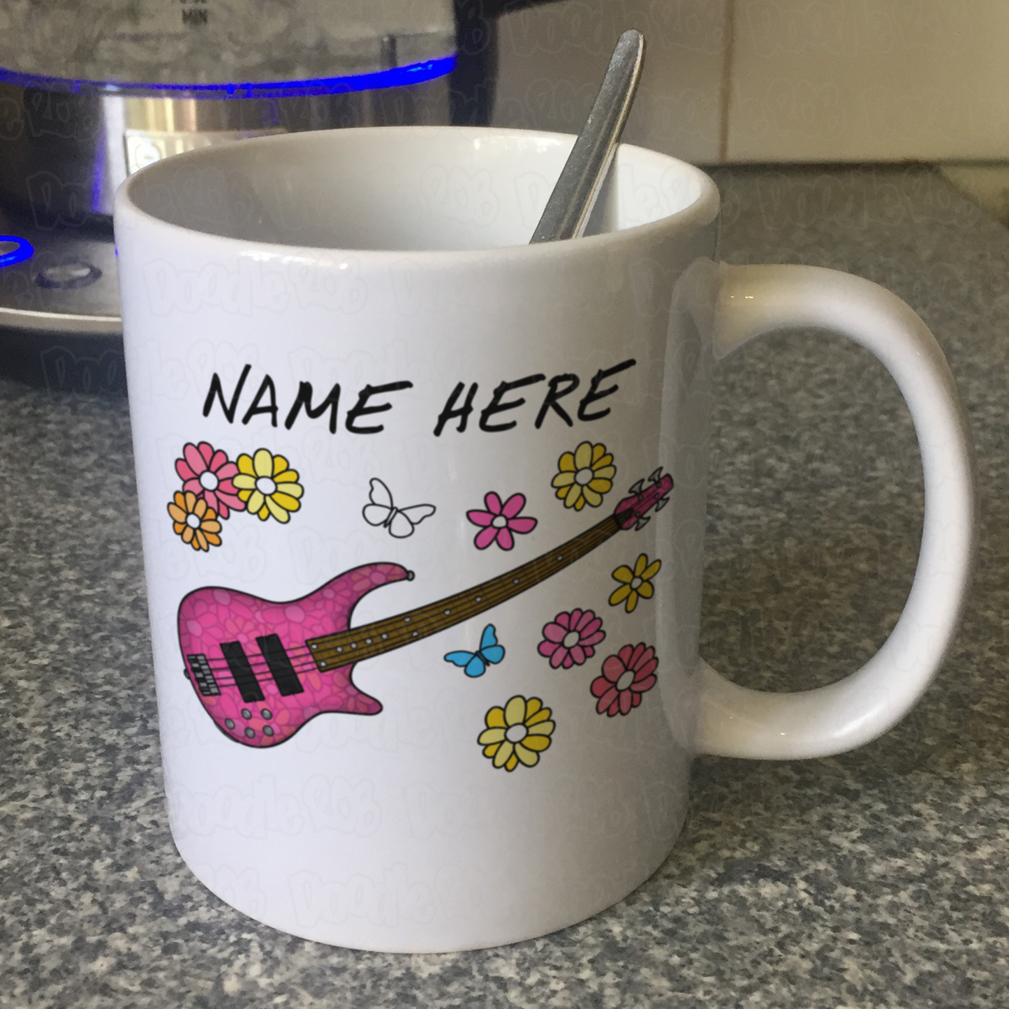 Floral Bass Guitar Personalised Mug - Custom Bass Guitarist Mug - Gift For Female Bassist