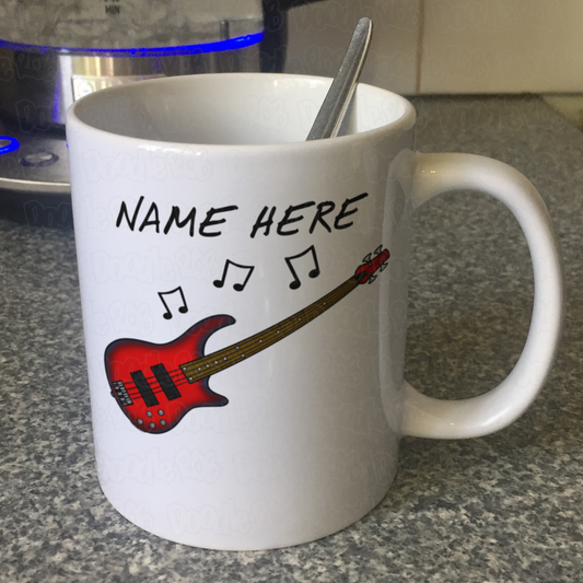 Bass Guitar Personalised Mug (Red) - Custom Gift For Bassist - Bass Teacher Gift