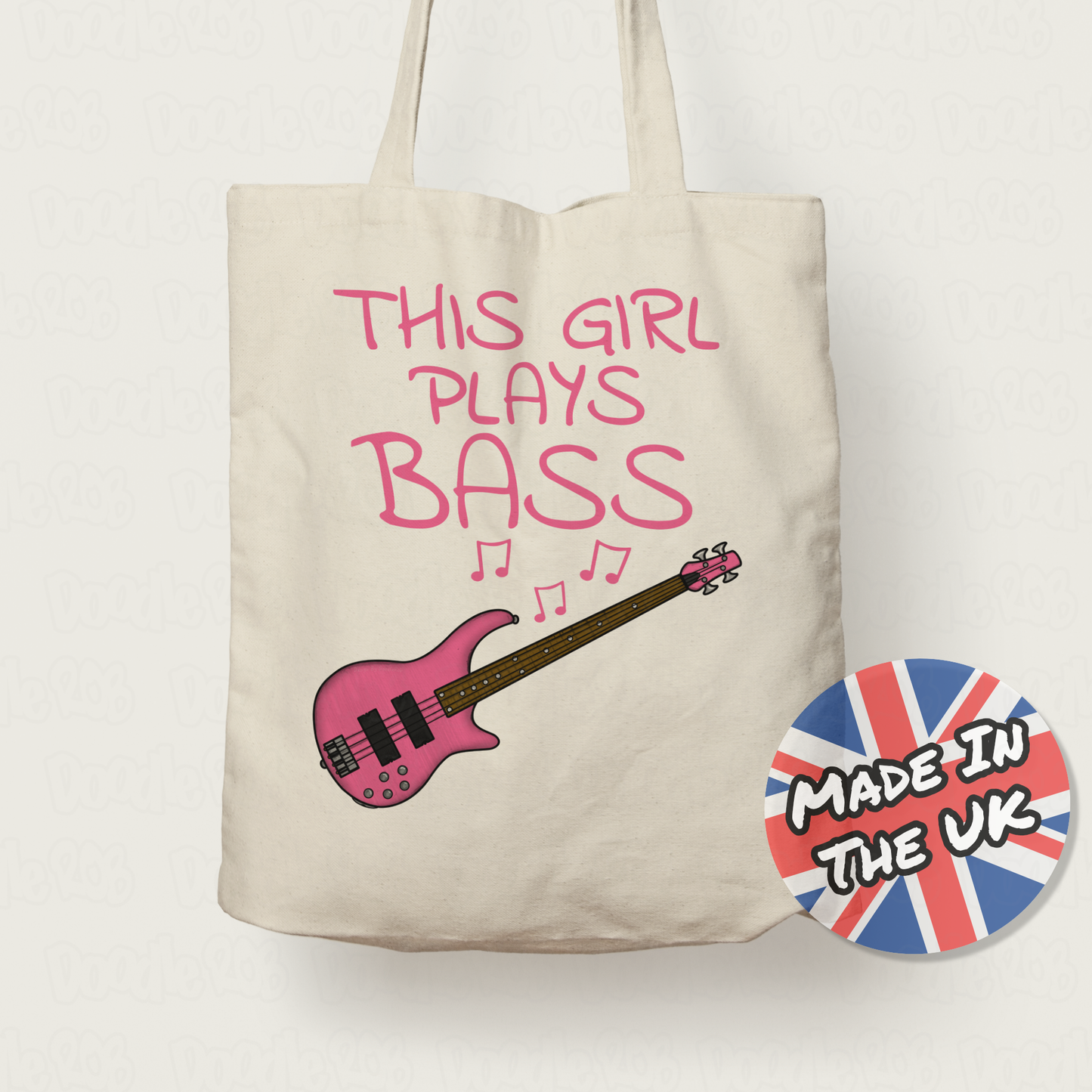 Pink Bass Guitar Tote Bag - This Girl Plays Bass - Female Bassist Gift - Bass Guitar Gift For Girl