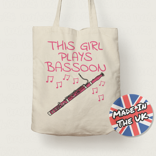 Pink Bassoon Tote Bag - This Girl Plays Bassoon - Female Bassoonist Gift - Woodwind Musician Gift