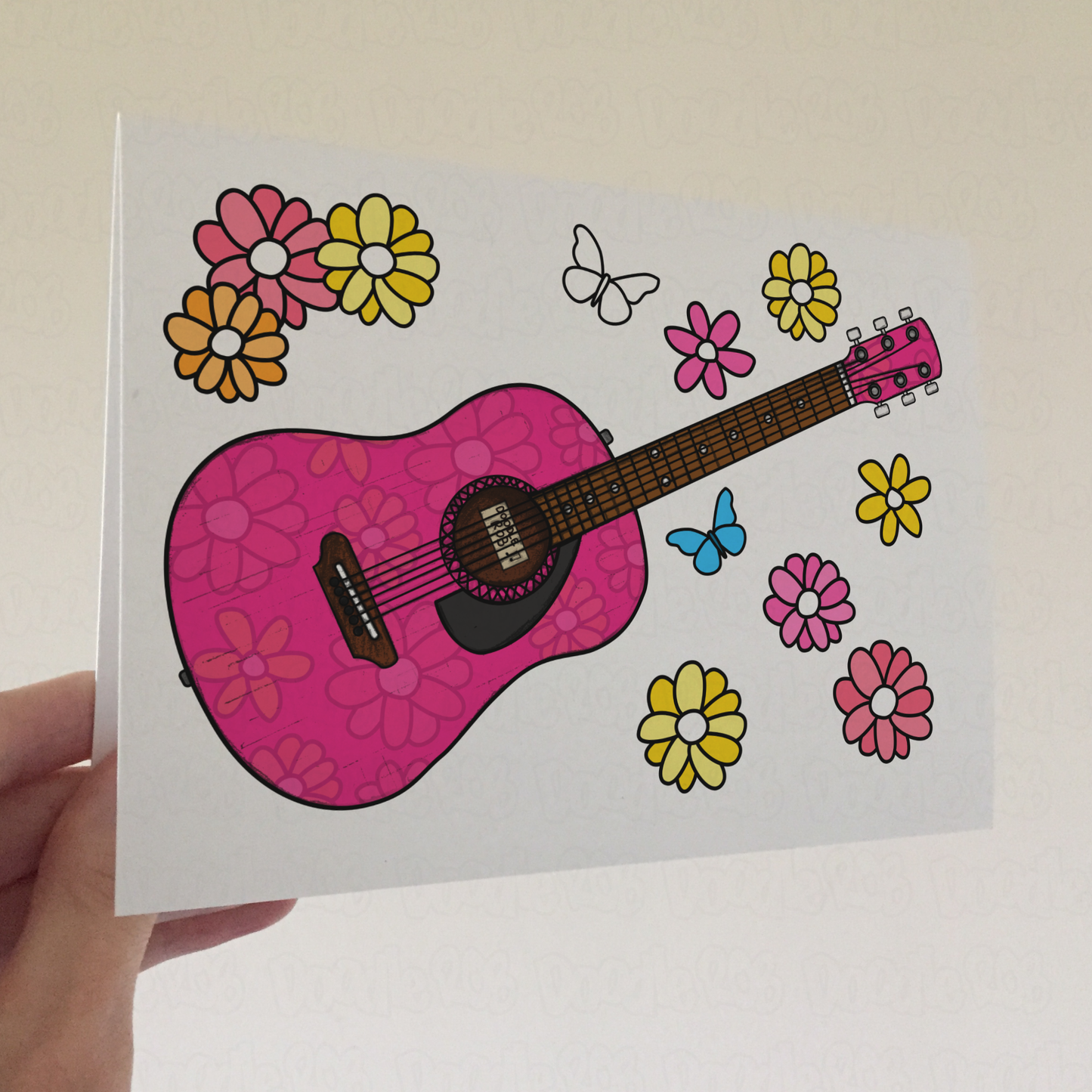 Floral Acoustic Guitar Greeting Card - Female Guitarist