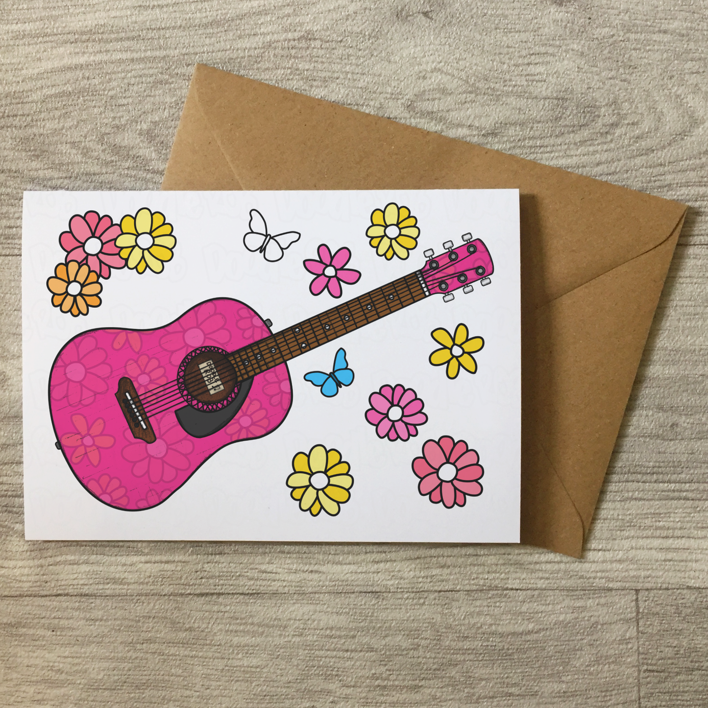 Floral Acoustic Guitar Greeting Card - Female Guitarist