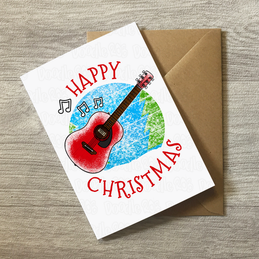 Acoustic Guitar Christmas Card - Guitarist Xmas Card - Musician Christmas Card