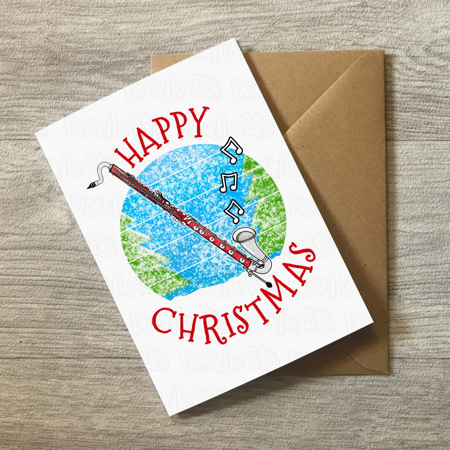 Bass Clarinet Christmas Card - Bass Clarinetist Xmas Card - Woodwind Musician Card