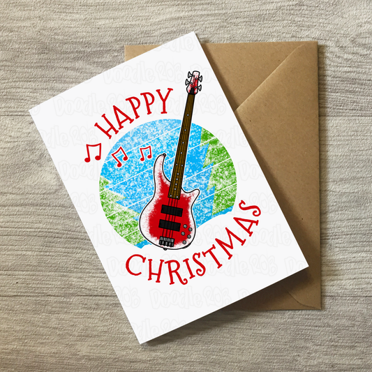 Bass Guitar Christmas Card - Bassist Xmas Card - Music Teacher Christmas Card