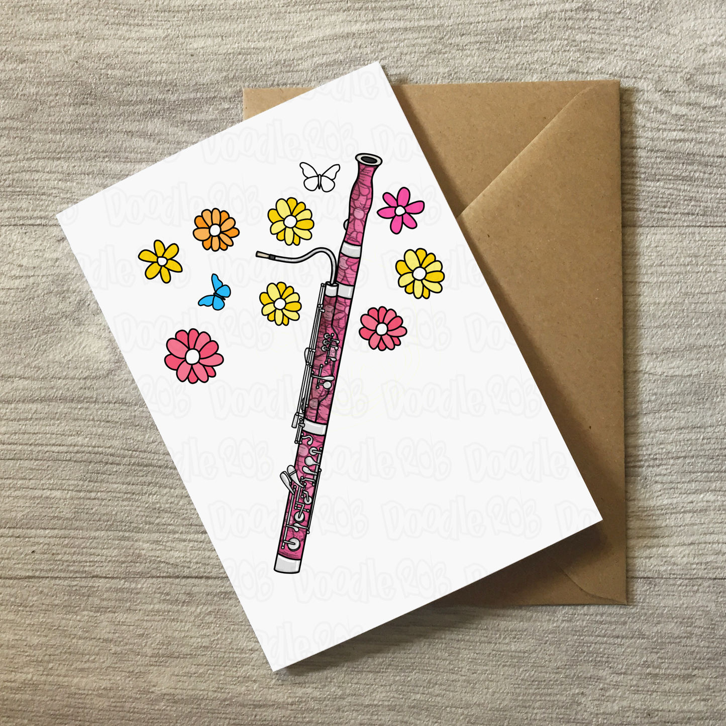 Floral Bassoon Greeting Card - Female Bassoonist