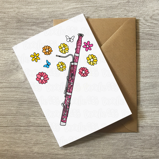 Floral Bassoon Greeting Card - Female Bassoonist