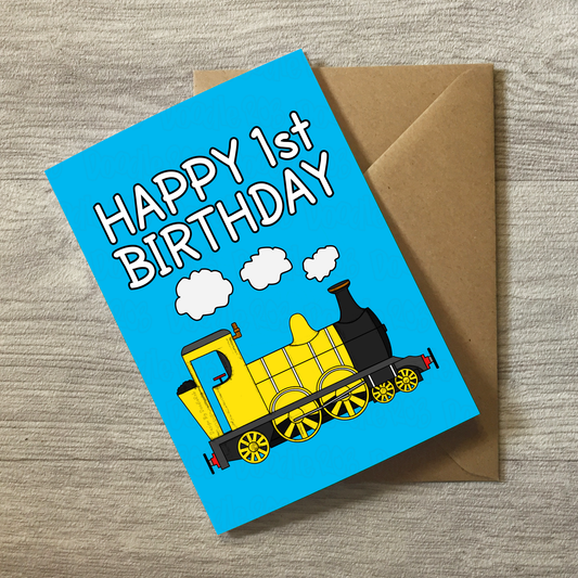 Train 1st Birthday Card - 1 Year Old Boy - Steam Train Card