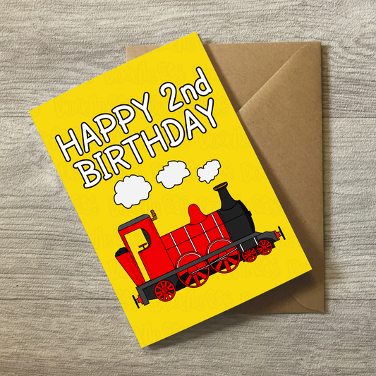 Train 2nd Birthday Card - 2 Year Old Boy - Steam Train Card