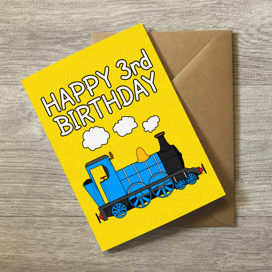 Train 3rd Birthday Card - 3 Year Old Boy - Steam Train Card