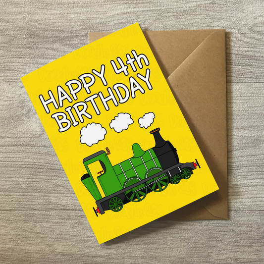 Train 4th Birthday Card - 4 Year Old Boy - Steam Train Card