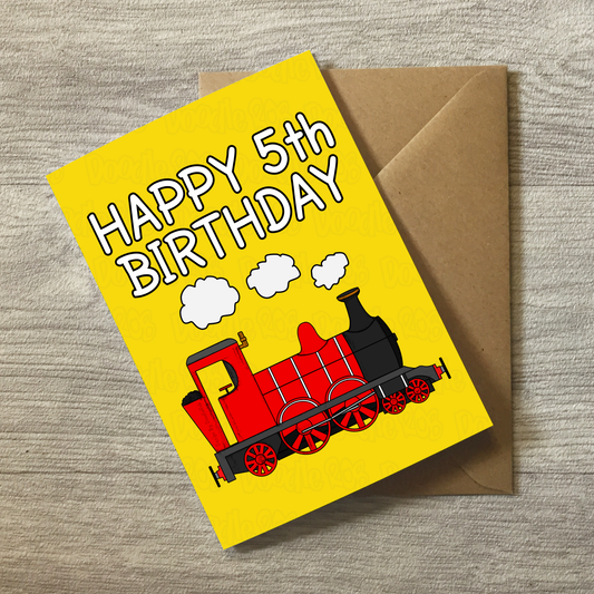 Train 5th Birthday Card - 5 Year Old Boy - Steam Train Card For Son