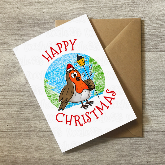 Carol Singer Christmas Card - Robin Xmas Card - Musician Greeting Card