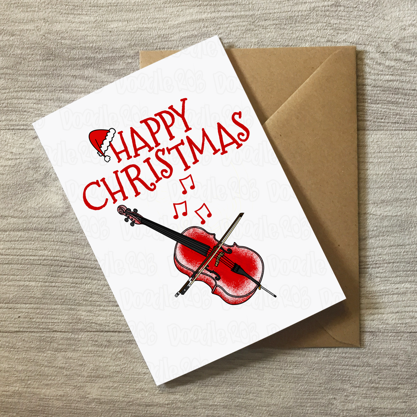 Cello Christmas Card (Santa Hat) - Cellist Xmas Card - String Musician Christmas Card