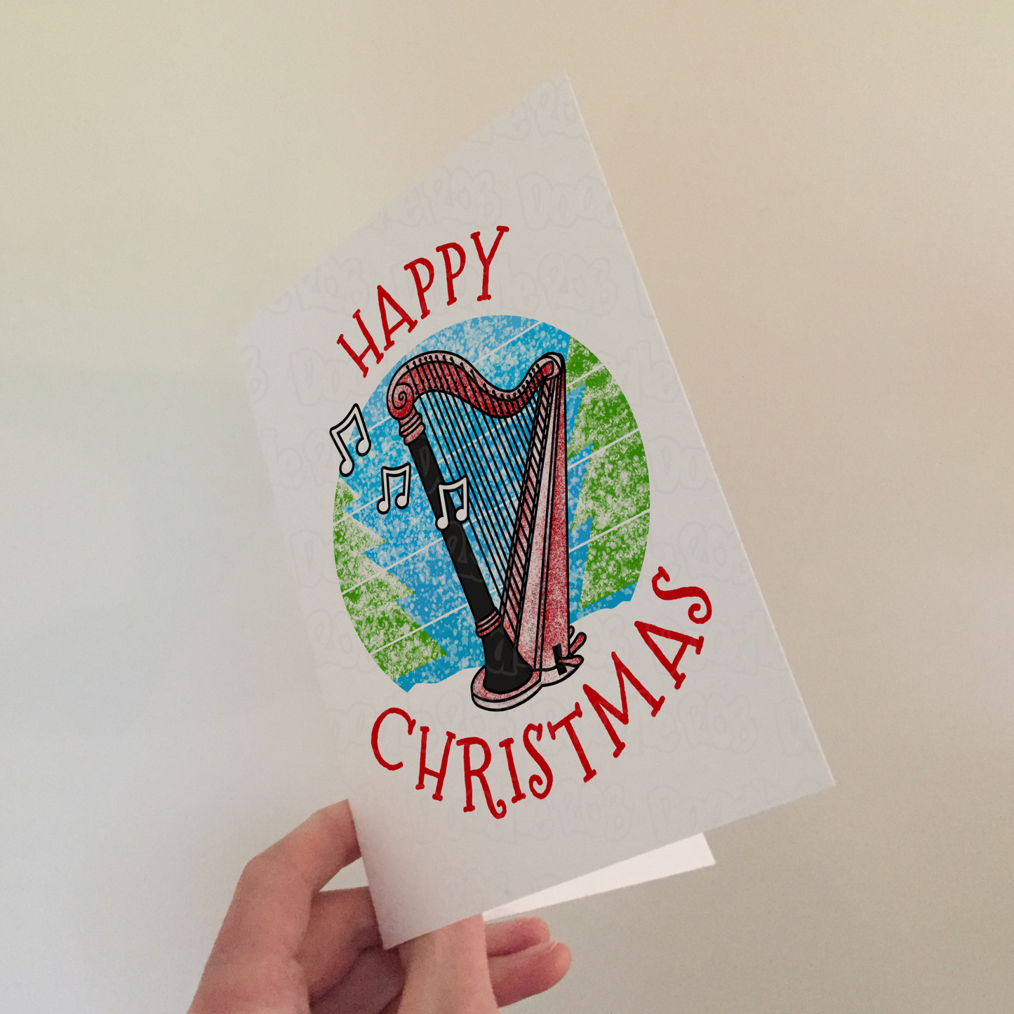 Harp Christmas Card - Harpist Greeting Card - String Musician Xmas Card