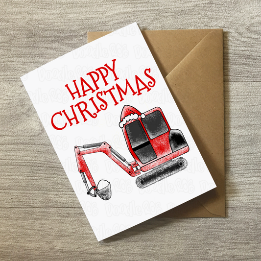 Christmas Digger Card - Construction Worker Xmas Card - Christmas Card For Boy