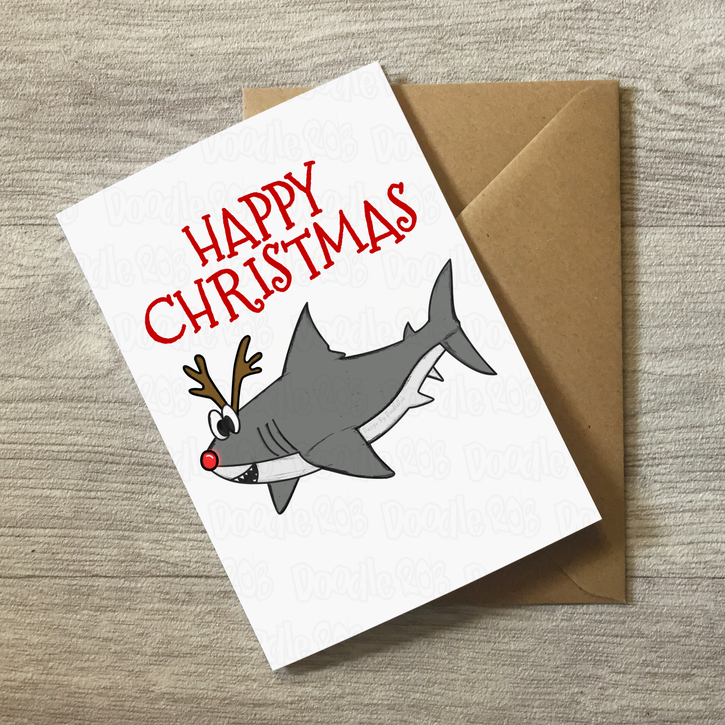 Shark Christmas Card - Wildlife Christmas Card - Rudolf The Reindeer - Shark Xmas Card