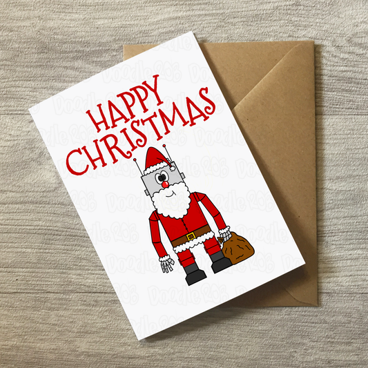 Robot Santa Christmas Card - Engineer Xmas Card - Funny Christmas Card For Boy