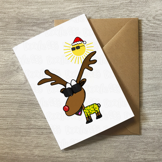 Rudolf The Reindeer Christmas Card - Christmas In July Card - Summer Xmas Card