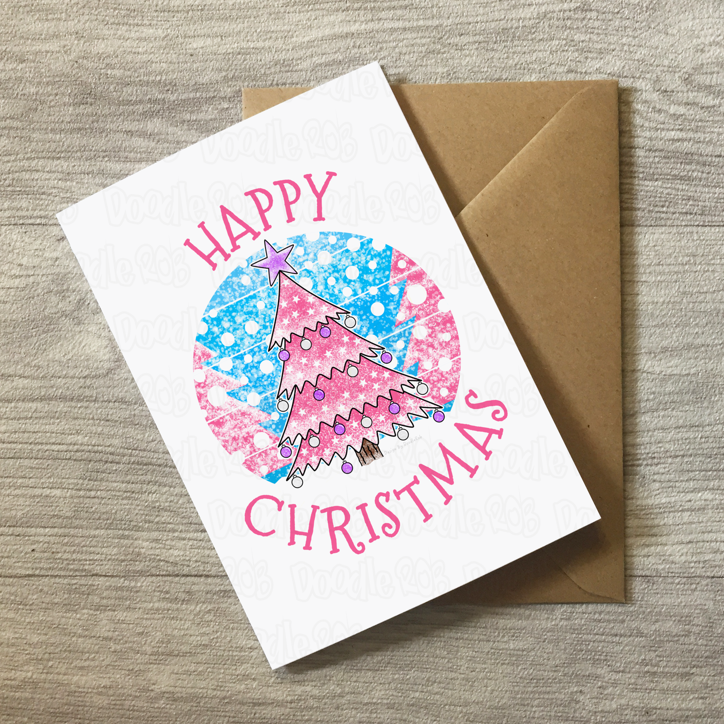 Pink Christmas Tree Card - Girl's Xmas Card - Christmas Card For Her