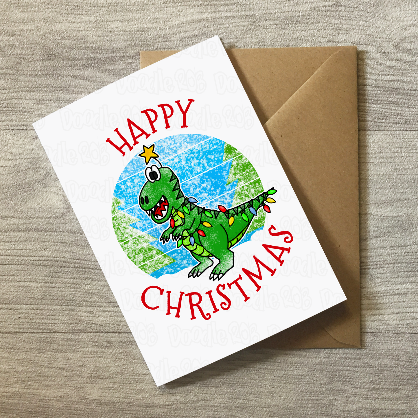 Dinosaur Christmas Card - T-Rex Xmas Card - Boys Christmas Card