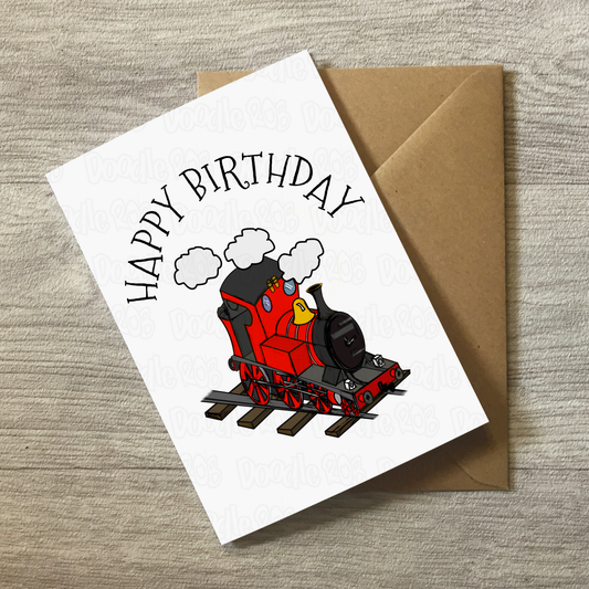 Steam Train Birthday Card (Red) - Rail Enthusiast Greeting Card