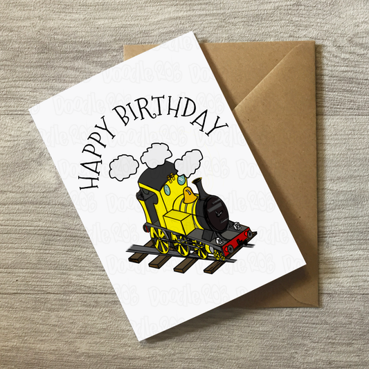 Steam Train Birthday Card (Yellow) - Model Railway Greeting Card