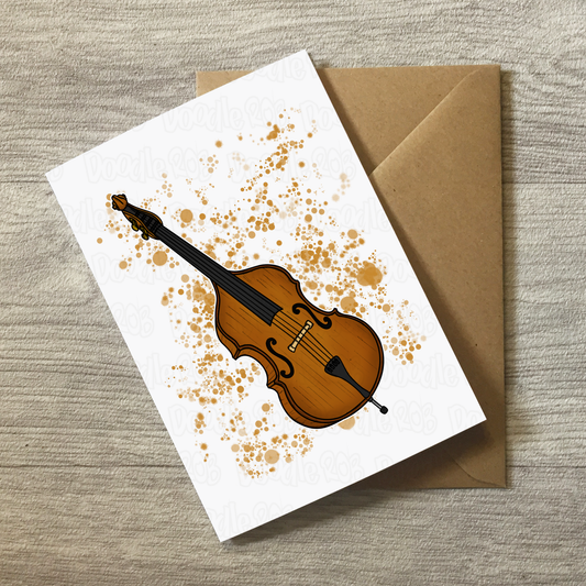 Double Bass Greeting Card (Paint Splatter) - Bassist Birthday Card - Jazz Musician Card