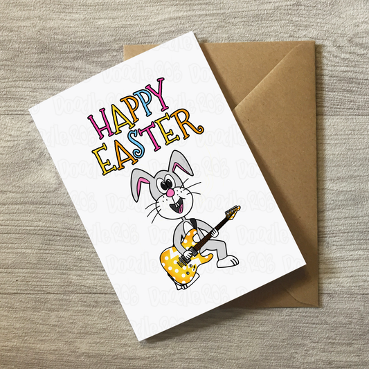 Guitarist Easter Card - Easter Bunny Guitar - Kids Easter Card