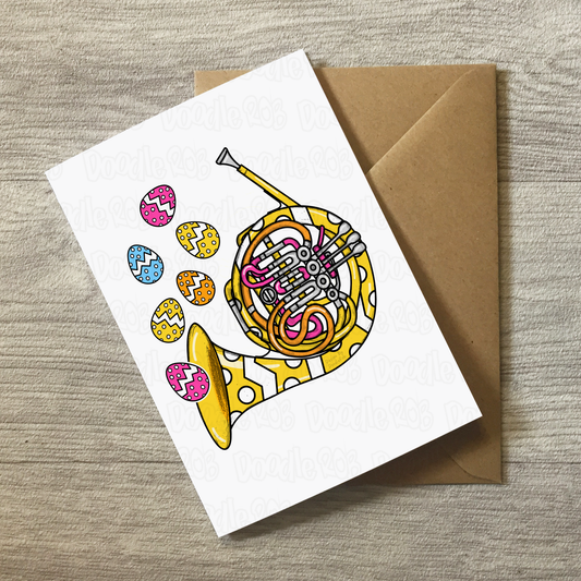 French Horn Easter Card - Horn Player Easter Card - Musician Greeting Card