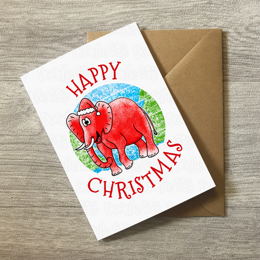 Elephant Christmas Card - Wildlife Lover Xmas Card - Safari Animal Christmas Card