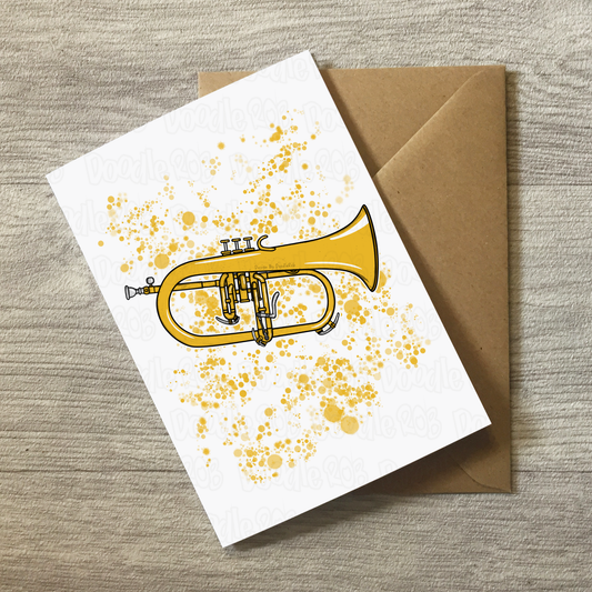 Flugelhorn Greeting Card (Paint Splatter) - Horn Player Card - Brass Musician Birthday Card