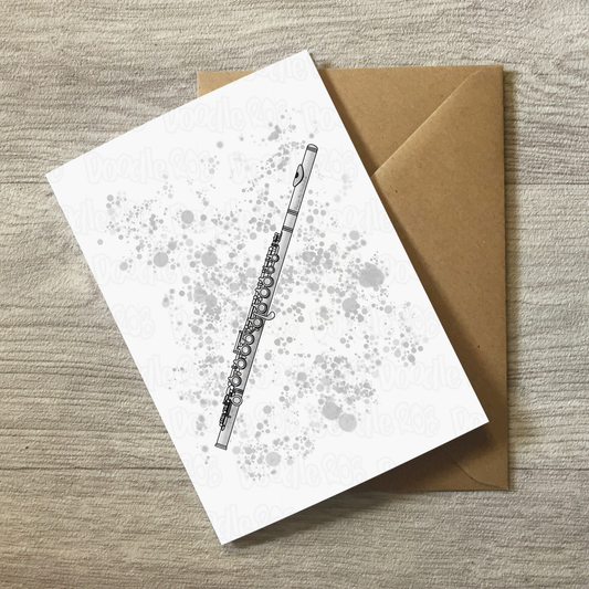 Flute Greeting Card (Paint Splatter) - Flautist Birthday Card - Flute Teacher Thank You Card