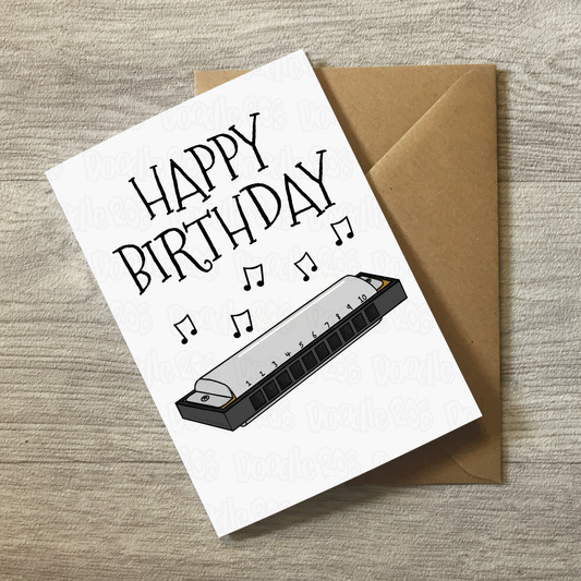 Harmonica Birthday Card - Harp Player Greeting Card - Blues Musician Card