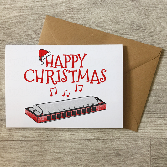 Harmonica Christmas Card - Blues Musician Xmas Card - Harmonicist Greeting Card