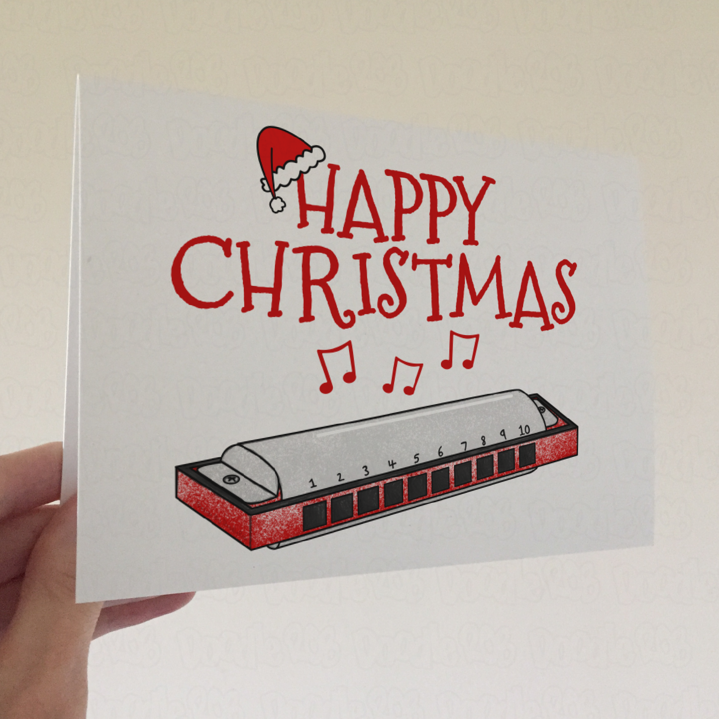 Harmonica Christmas Card - Blues Musician Xmas Card - Harmonicist Greeting Card