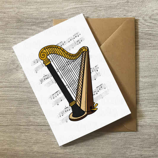 Harp Greeting Card (Colour) - Harpist Birthday Card - String Musician Card