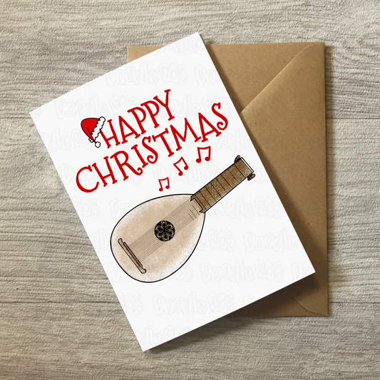 Lute Christmas Card - Xmas Card For Lutenist - Folk Musician Greeting Card