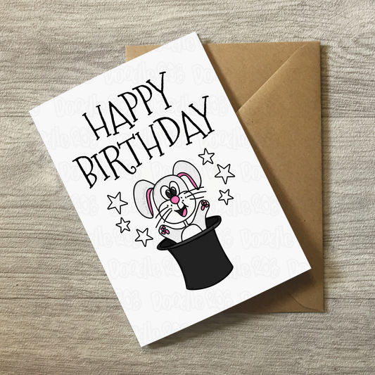 Magician Birthday Card - Bunny Rabbit Out Of A Hat - Kids Birthday Card - Greeting Card For Entertainer