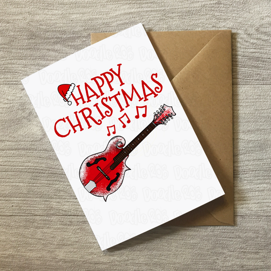 Mandolin Christmas Card - Xmas Card For Mandolinist - Folk Musician Greeting Card