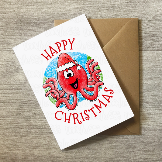 Octopus Christmas Card - Wildlife Lover Xmas Card - Animal Christmas Card