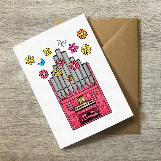 Floral Church Organ Greeting Card - Female Organist