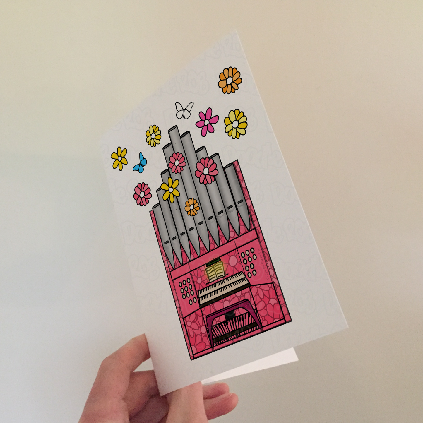 Floral Church Organ Greeting Card - Female Organist