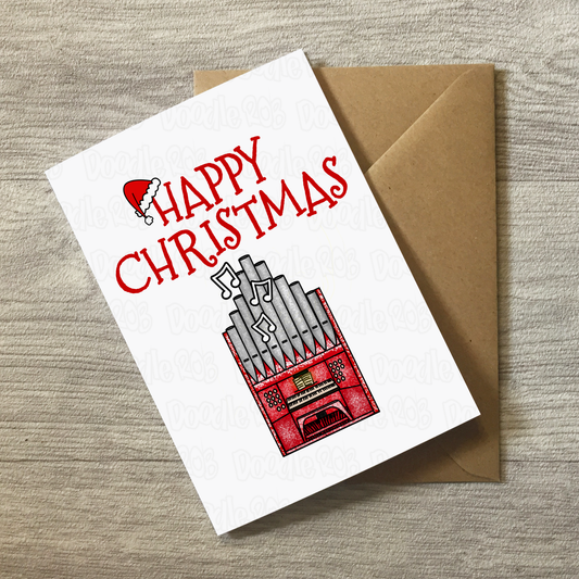 Organist Christmas Card (Santa Hat) - Church Organ Xmas Card - Organ Teacher Christmas Card