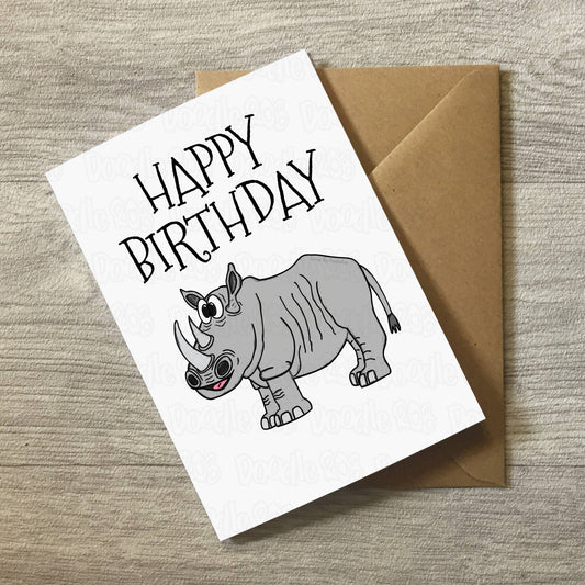 Rhino Birthday Card - Wildlife Lover Card - Animal Birthday Card For Kids