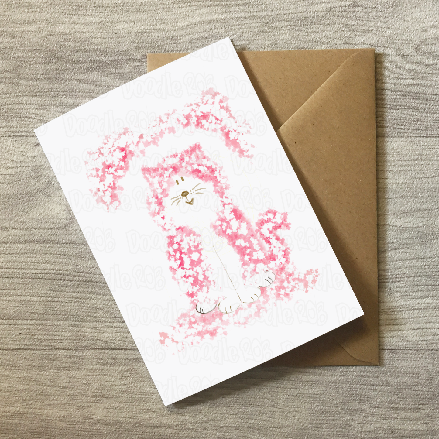 Floral Cat Card - Cherry Blossom Cat - Cat Greeting Card For Her