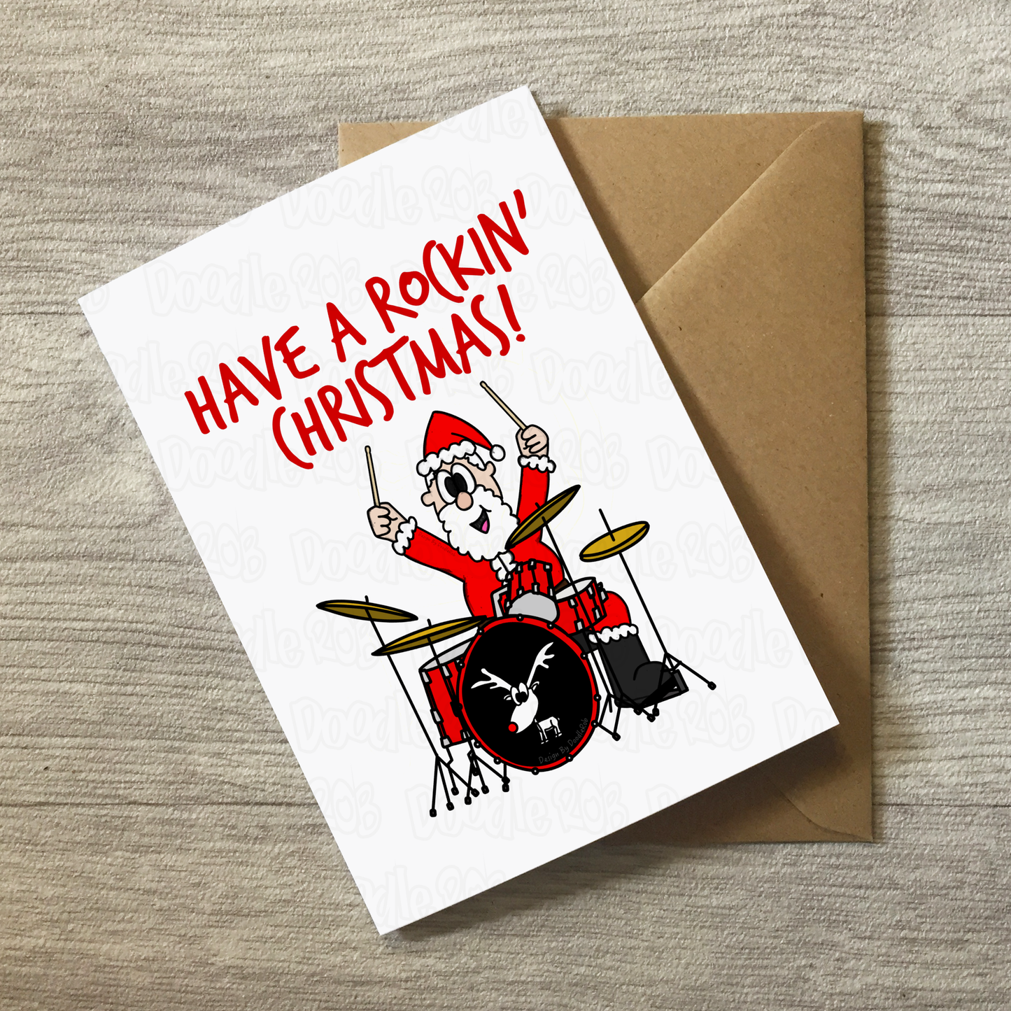 Drummer Christmas Card - Santa Playing Drums - Musician Xmas Card